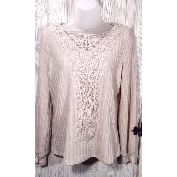 BOHO Sweater Womens S Chic Beige Lace Crochet Patchwork Feminine Unbrand - Picture 3 of 12